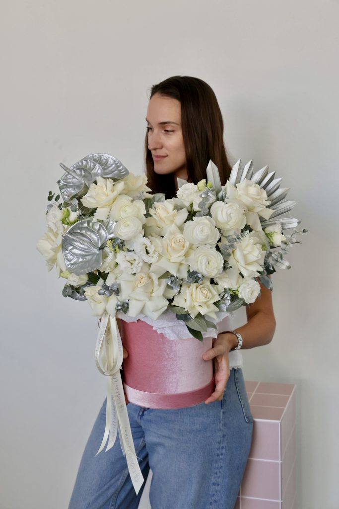 Silver Blessings Premium Hat Box Arrangement