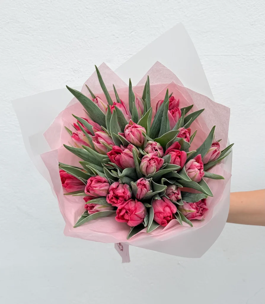 Mothers day flower delivery Miami 5 Pink tulips bouquet