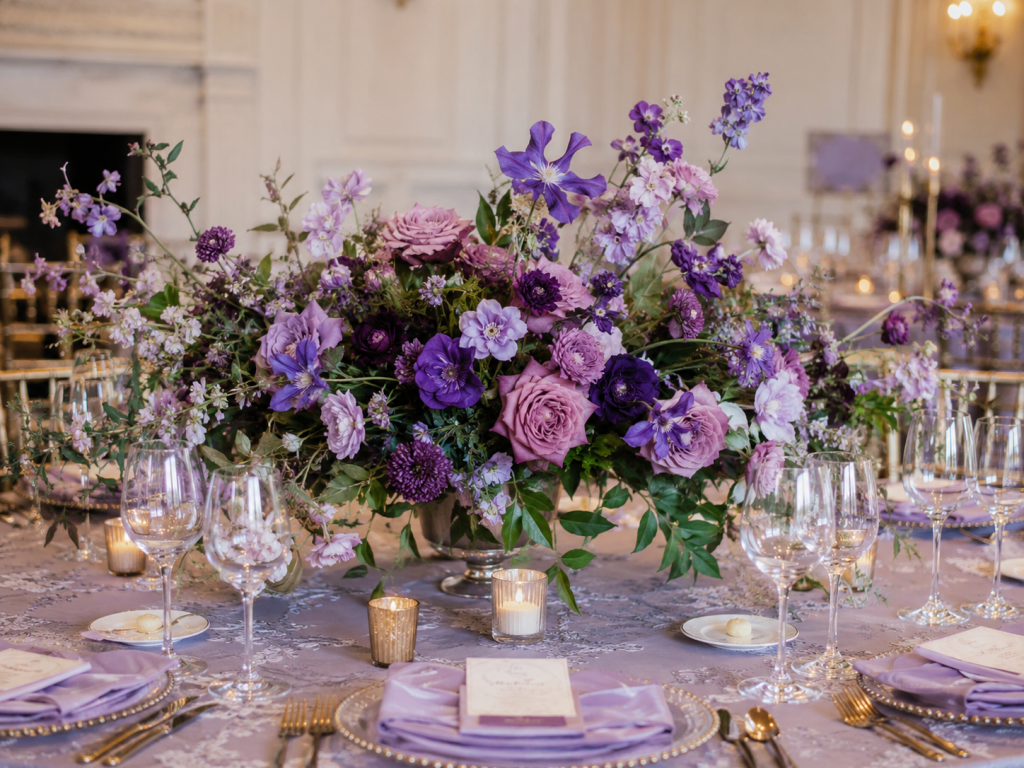 Purple Floral Arrangements for Wedding Design