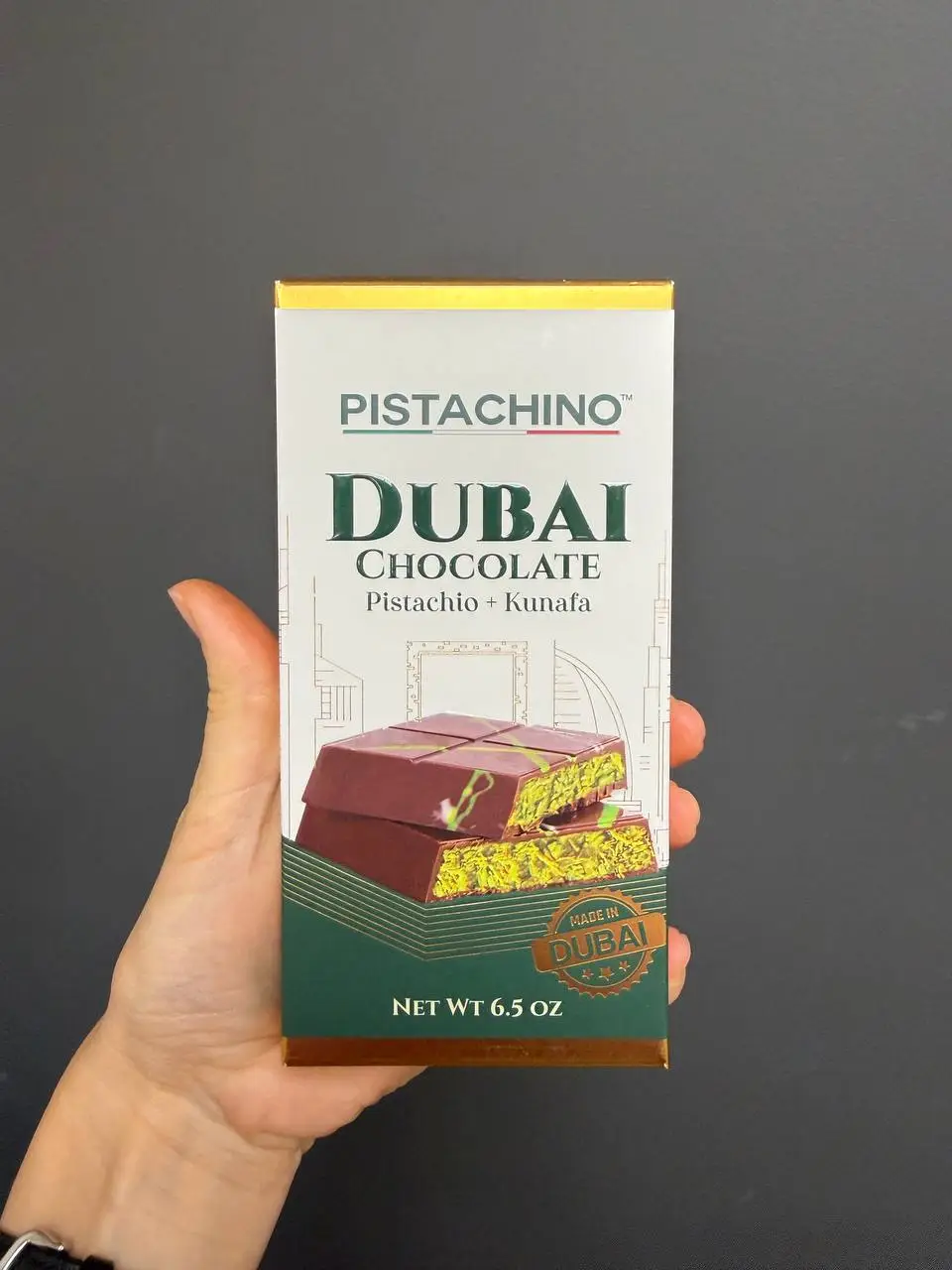 Dubai chocolate tablet with pistachio paste kataifi and tahini