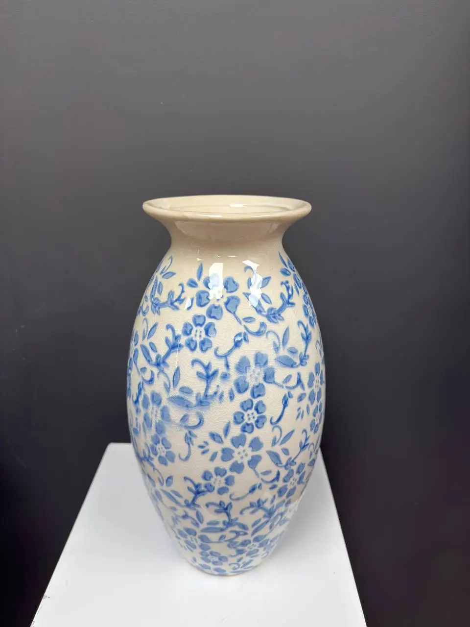 large vase with blue pattern 13.3 in tall decorative flower vase