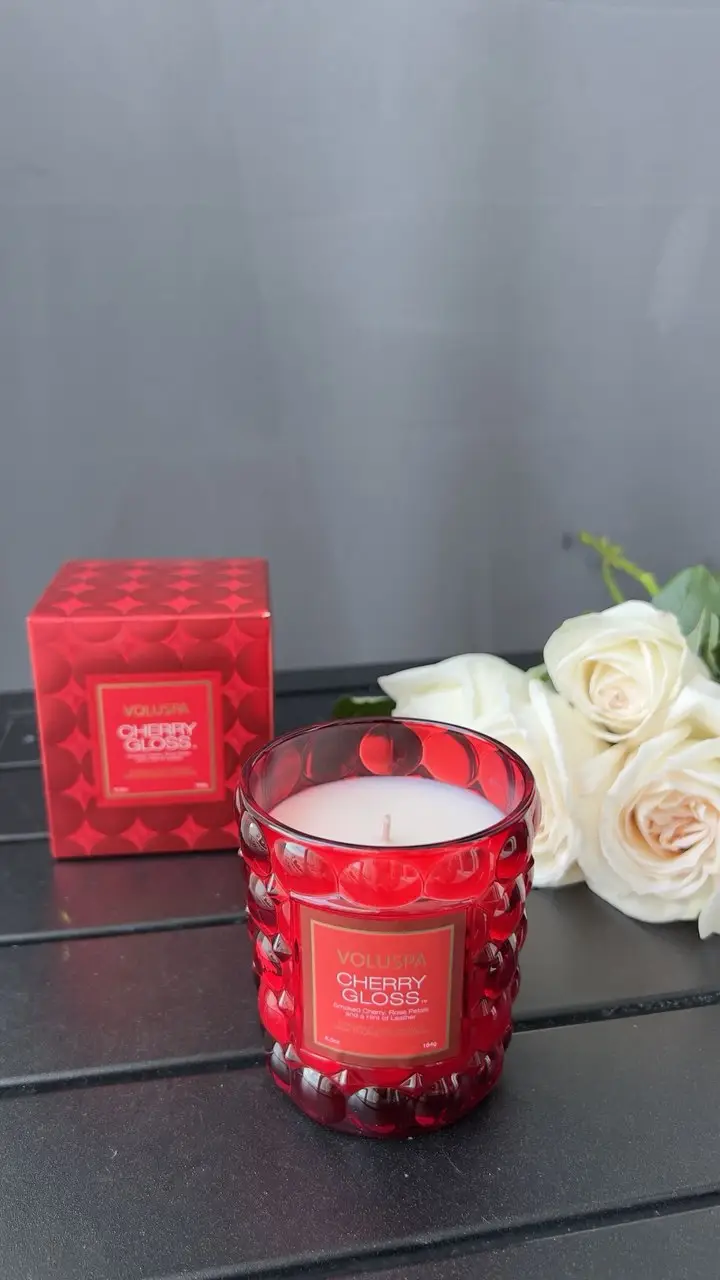 Voluspa Candle Cherry Gloss in Red Glass Jar | Miami