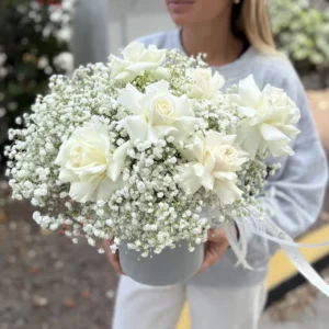 Passover flowers 3 white roses with babys breath 2 result